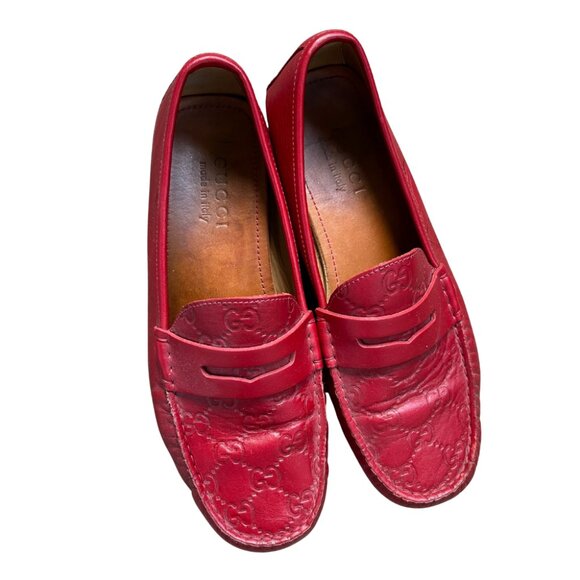 Gucci Red Leather GG Monogram Loafers, Style 431063, Men’s UK 6.5 / US 7 - Picture 4 of 4